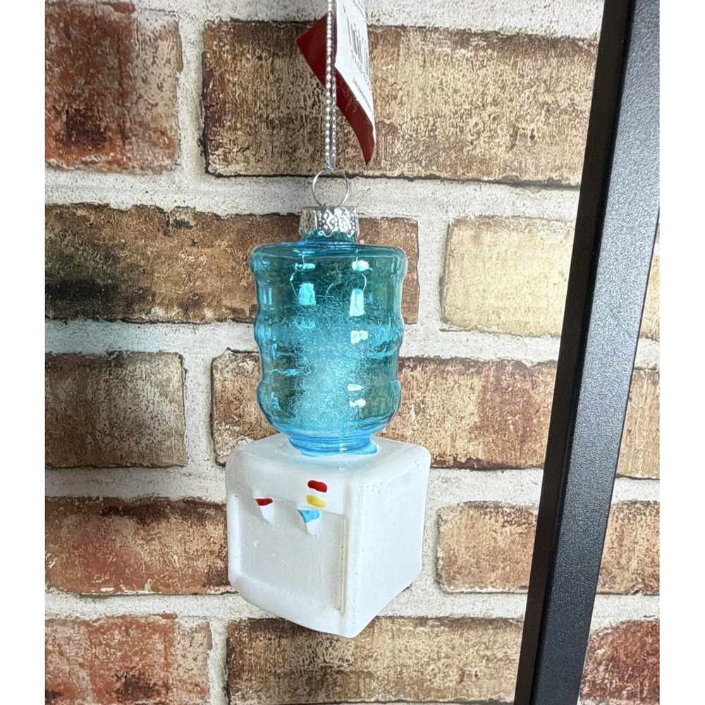 New Place & Time Glass Water Cooler Hanging Christmas Ornament Blue & White